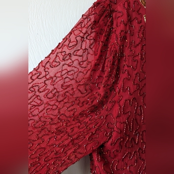 Vintage Milano 100% Silk Beaded 2pc set, Red and Gold Sequins, Stunning! XL - Picture 9 of 12